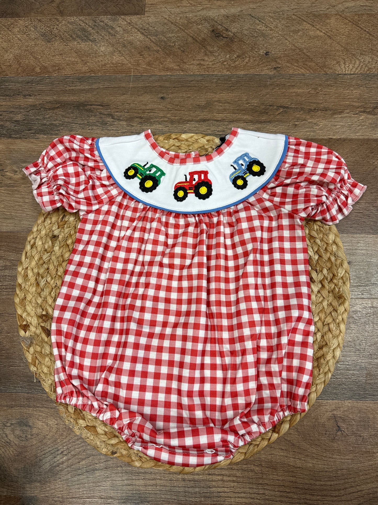 Red Gingham tractor trio bubble