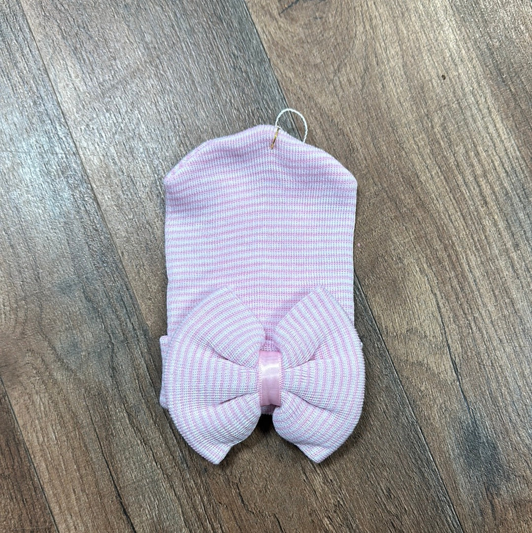 Pink stripe stroller society newborn bow hat