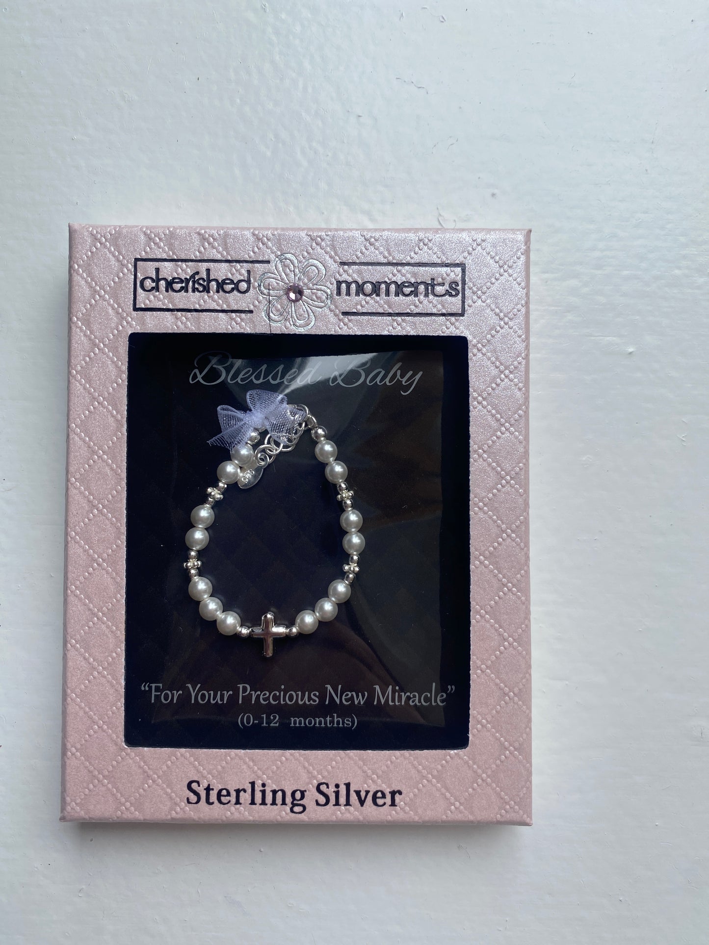 Silver Pearl Cross Bracelet (0-12M)