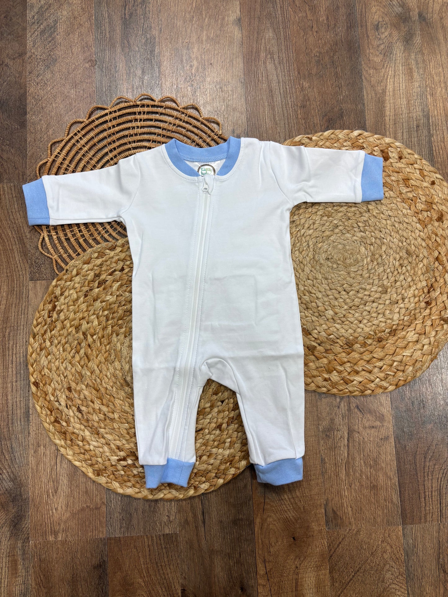 Blue Gingham Trim Romper