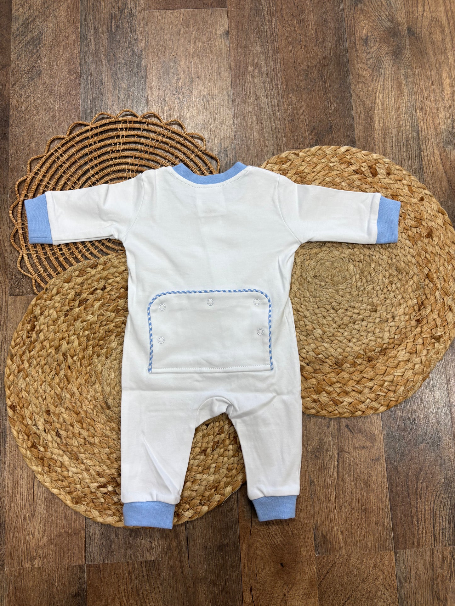 Blue Gingham Trim Romper