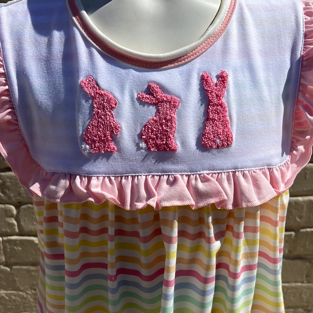 Rainbow stripe Easter French knot dress