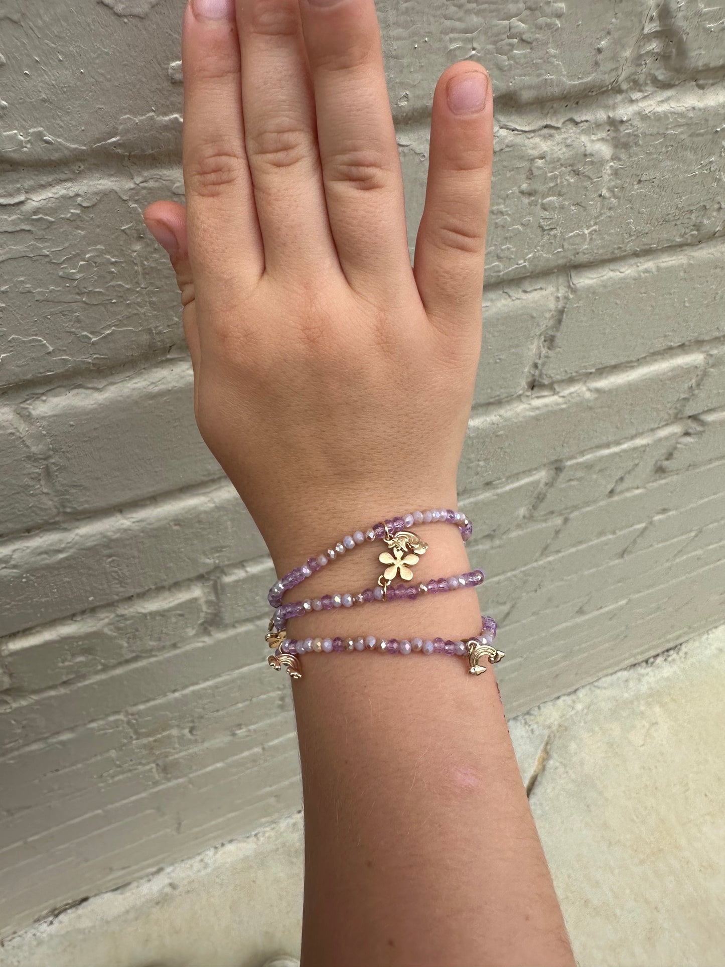 Light purple unicorn, rainbows flowers three stack bracelets