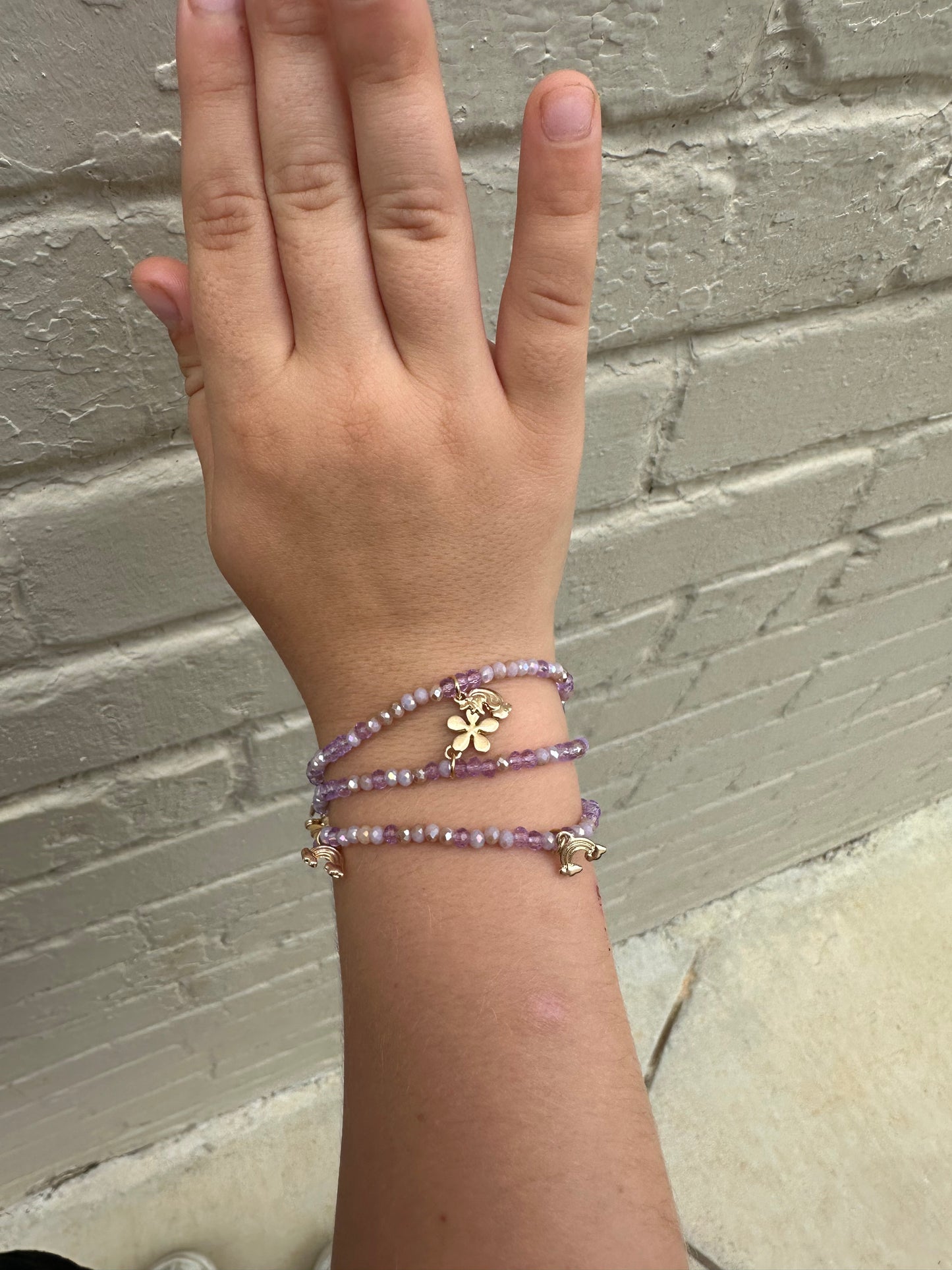 Light purple unicorn, rainbows flowers three stack bracelets