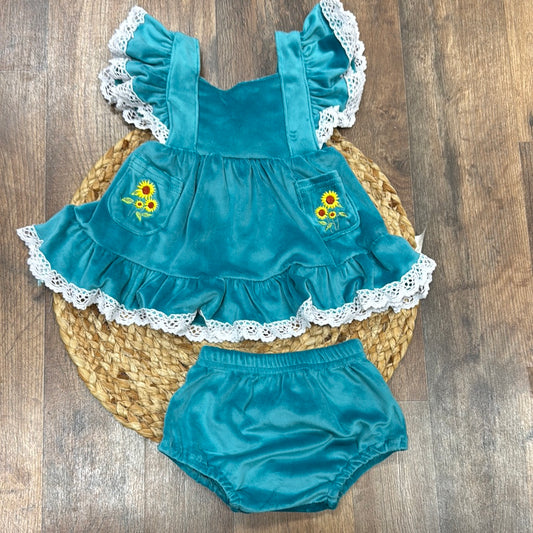 Blue Velvet Sunflower Baby Set