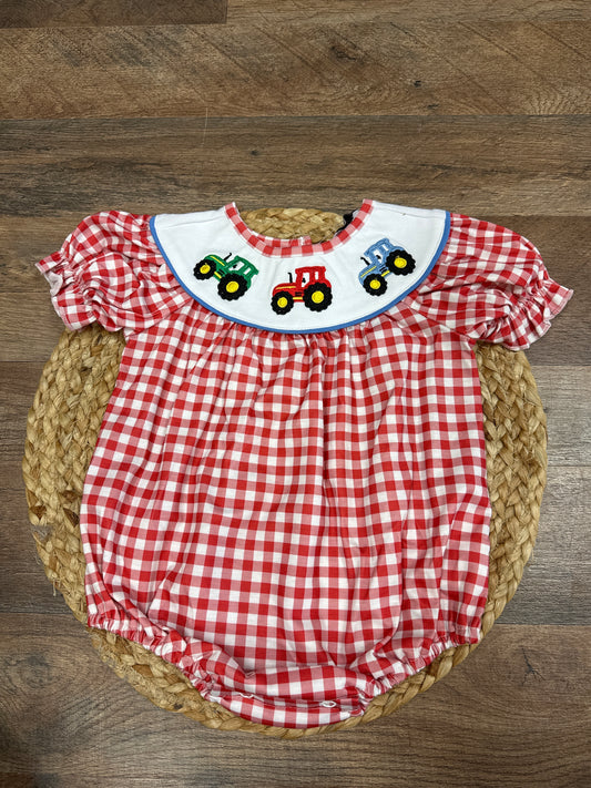 Red Gingham tractor trio bubble