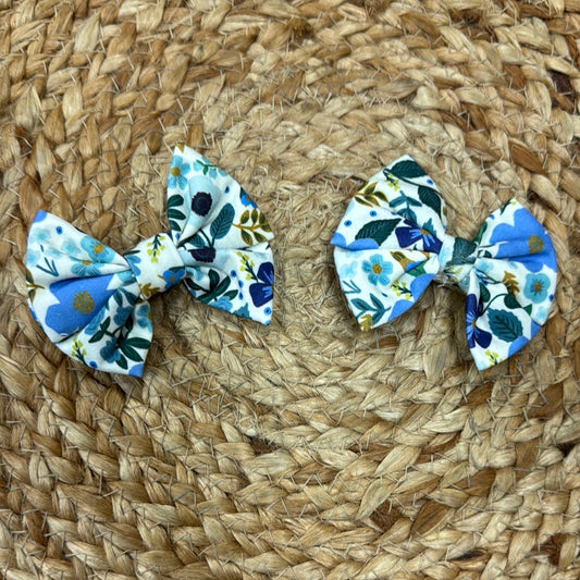 Blue Floral Piggy Bows