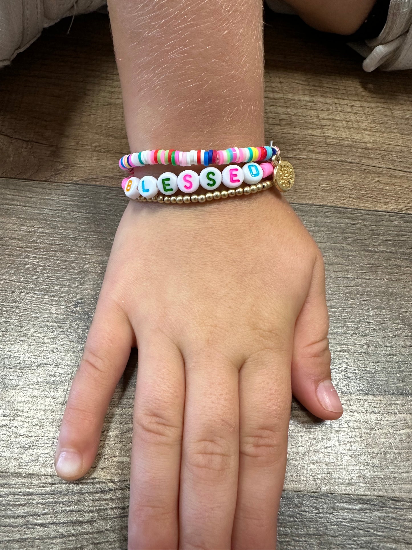 “Blessed” rainbow sequins bracelet set