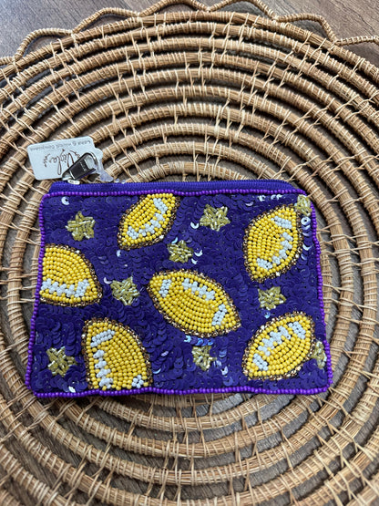 Beaded football coin pouches