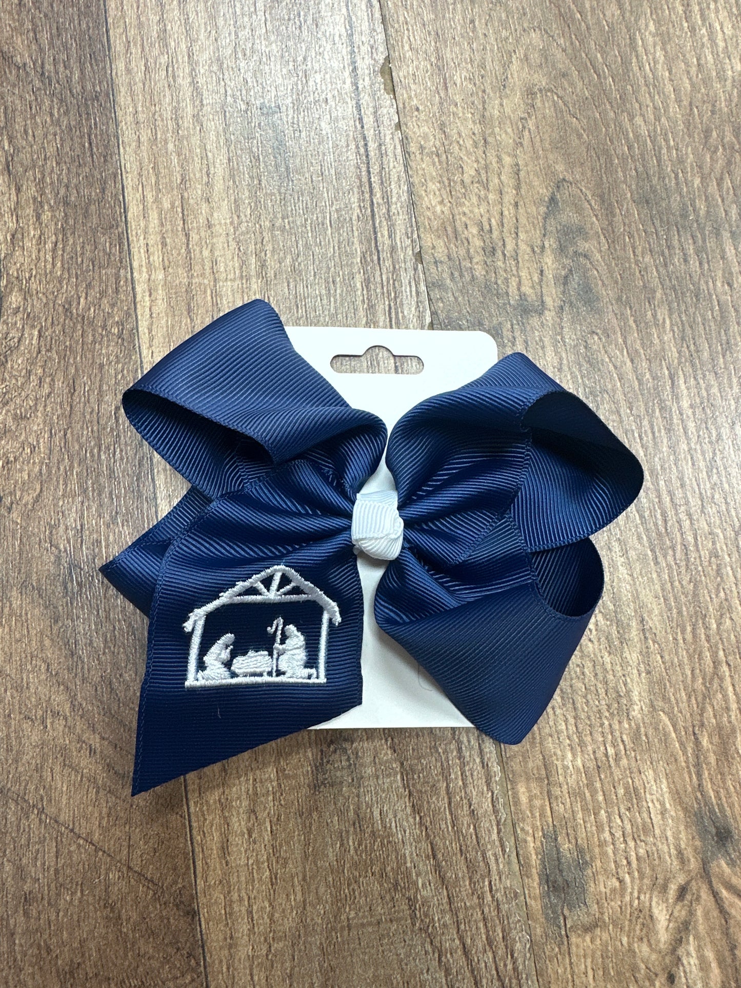 Navy nativity bow 4in