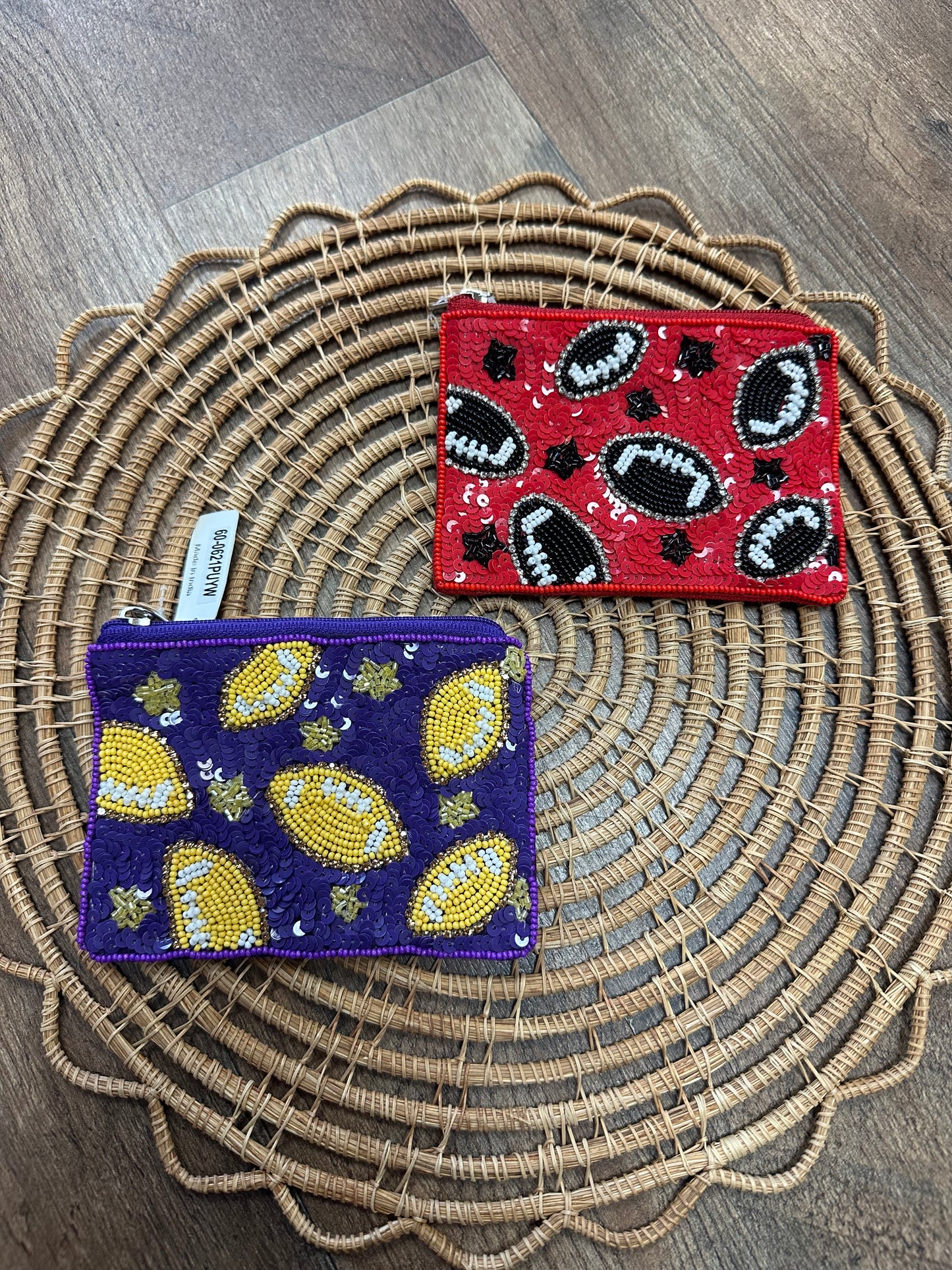 Beaded football coin pouches