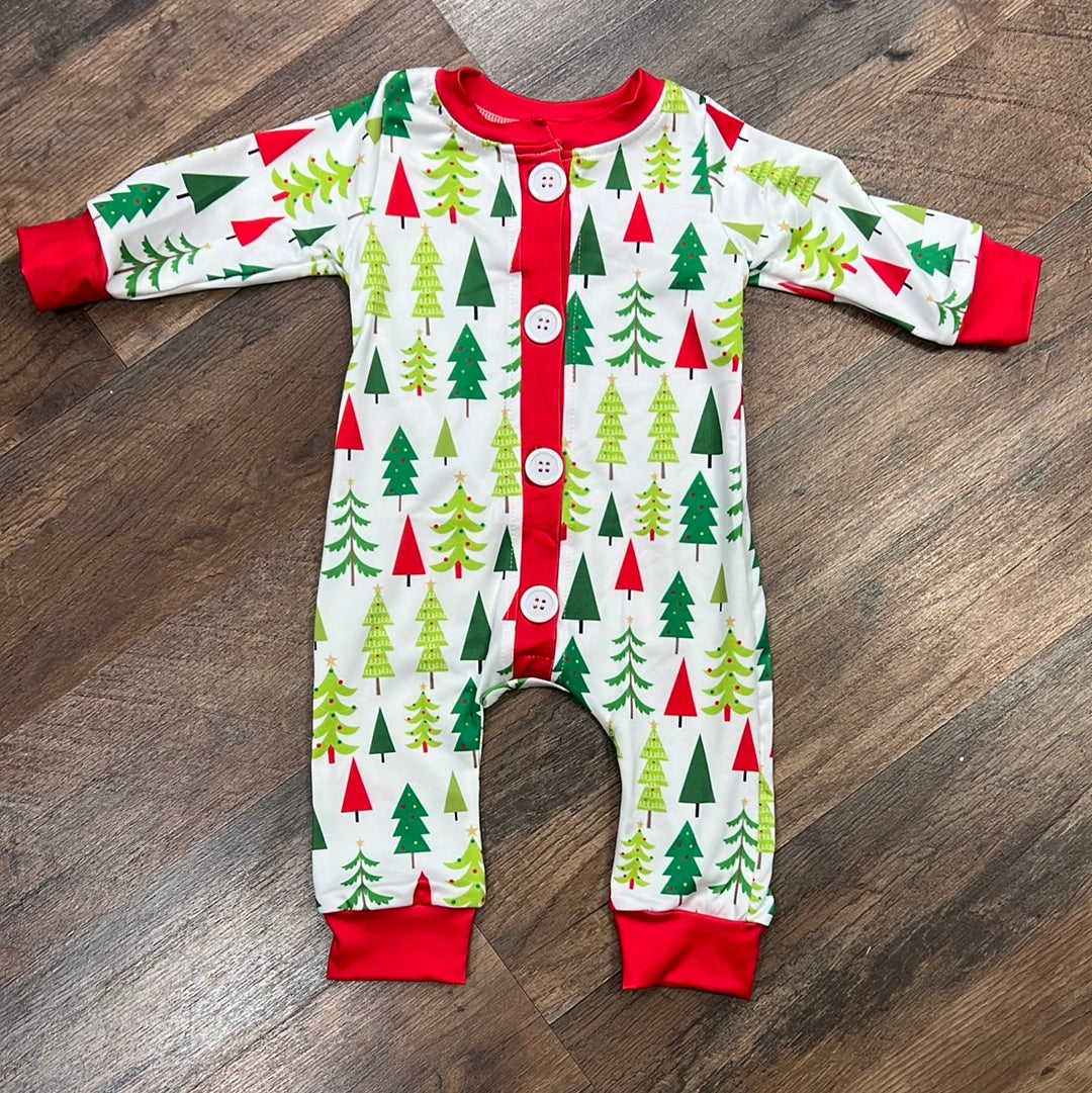 Boy Christmas Tree Romper Pajamas