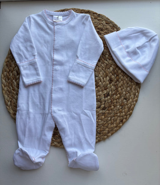 Pink Trim Footie with Hat