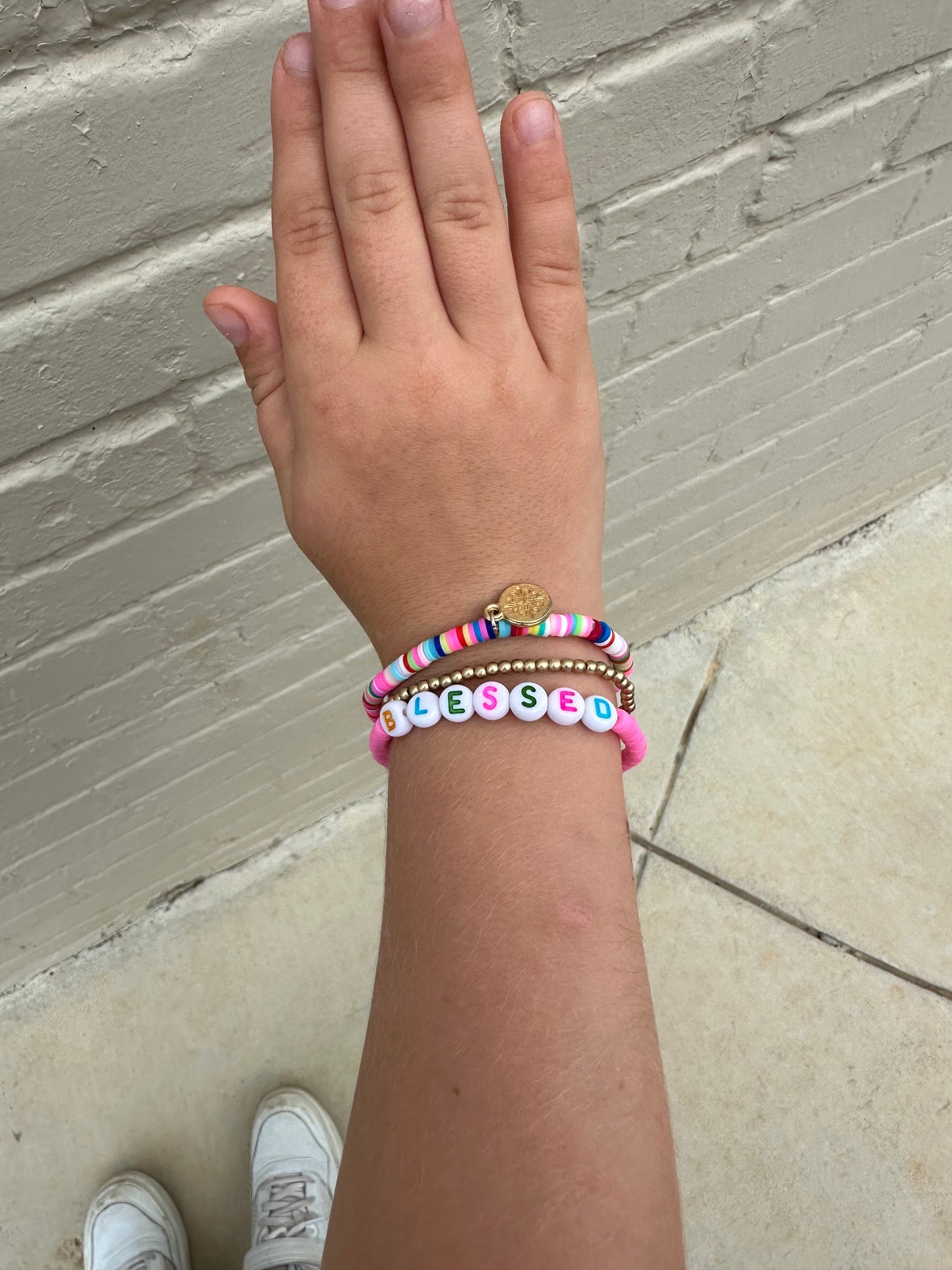 “Blessed” rainbow sequins bracelet set