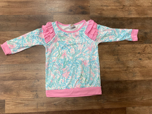 Turquoise/Pink ruffle long sleeve