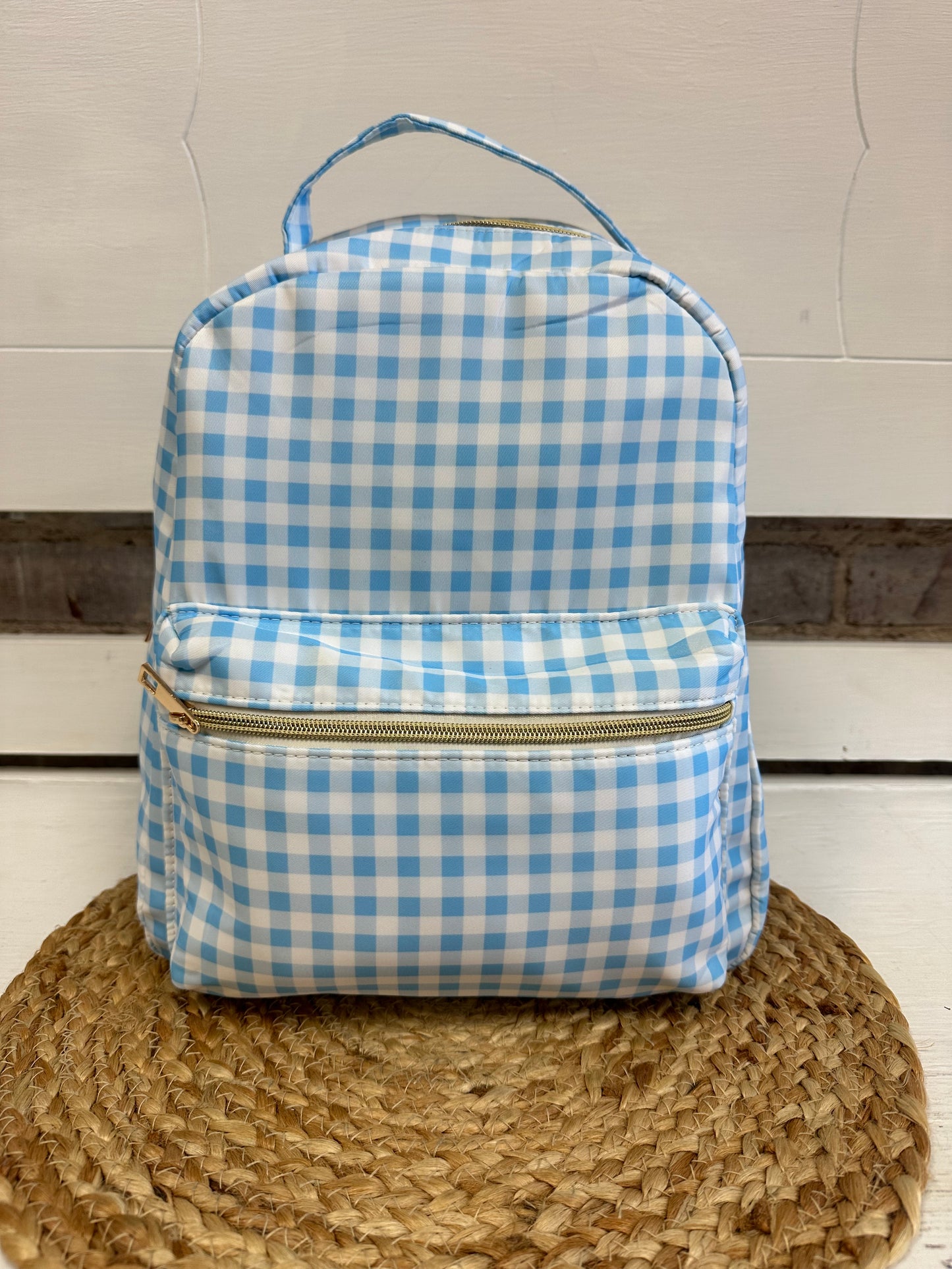 Blue gingham backpack