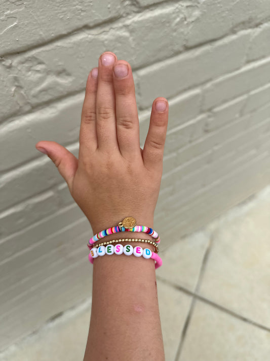 “Blessed” rainbow sequins bracelet set