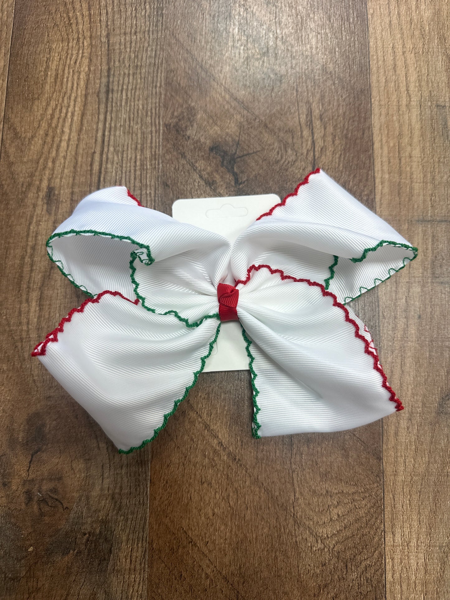 White green/red Moon stitch bow