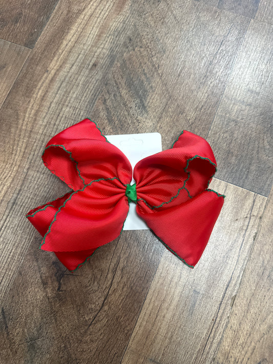 Red bow with  green moon stitch