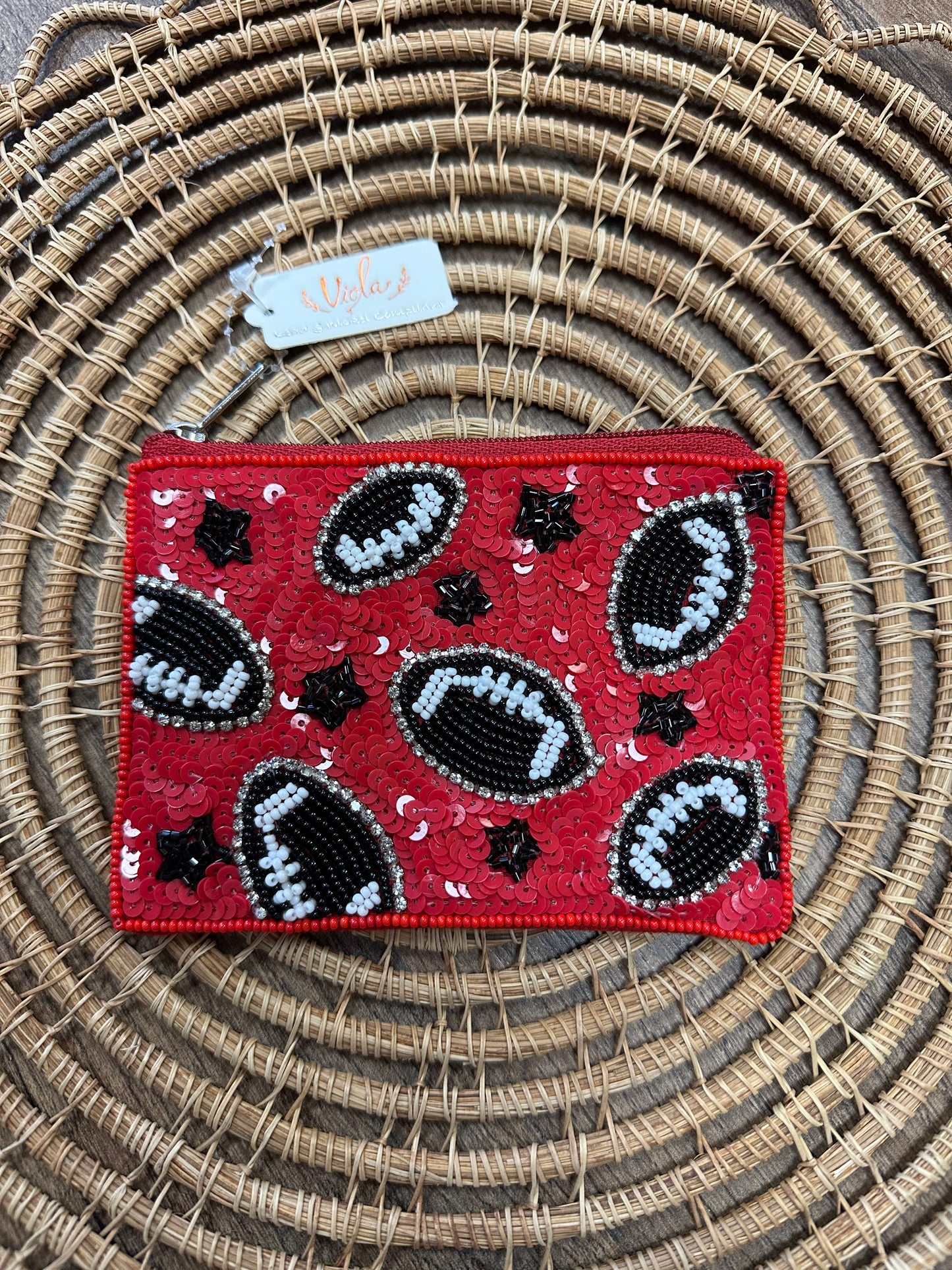 Beaded football coin pouches