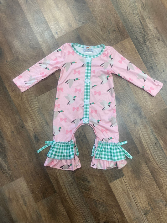 Pink and Green duck romper