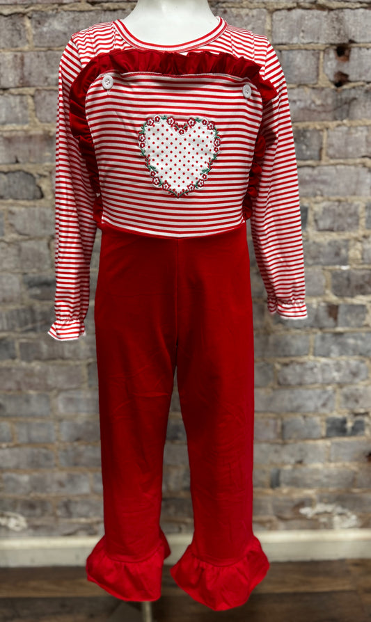 Red stripe Valentine Heart Overalls