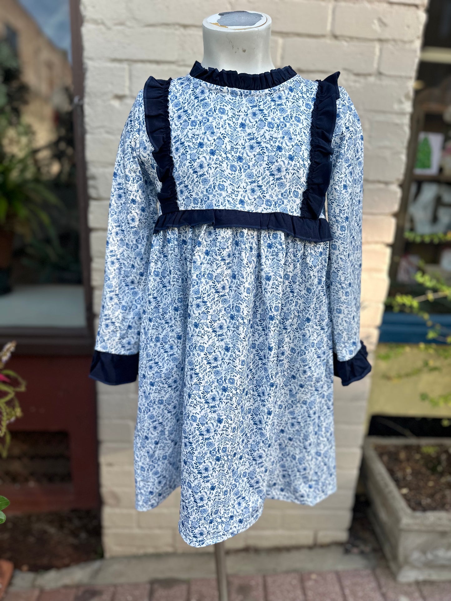 Blue floral print ruffle dress