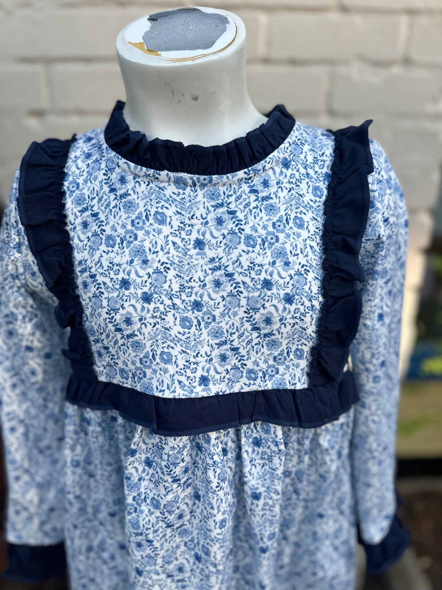 Blue floral print ruffle dress