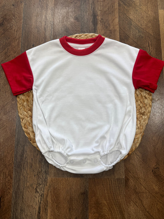 White with Red Sleeves Baggy T-shirt Bubble