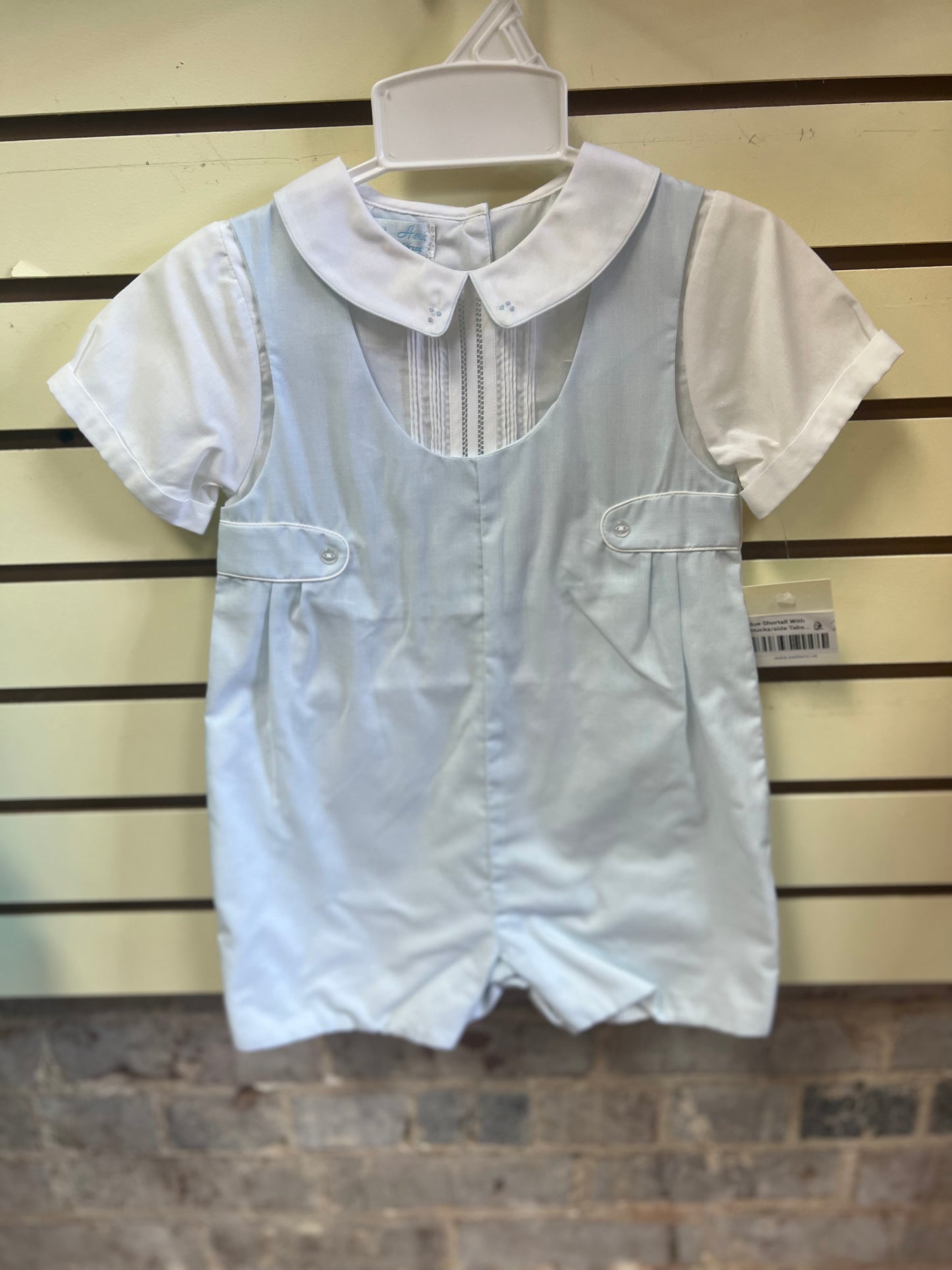 Light Blue Shortall with pintucks and side tabs