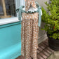 Tan floral ruffle tie dress