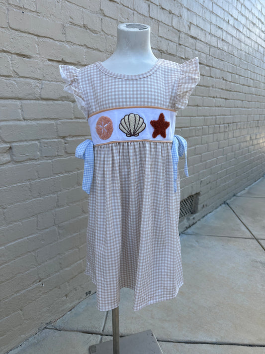 Tan gingham seashell dress