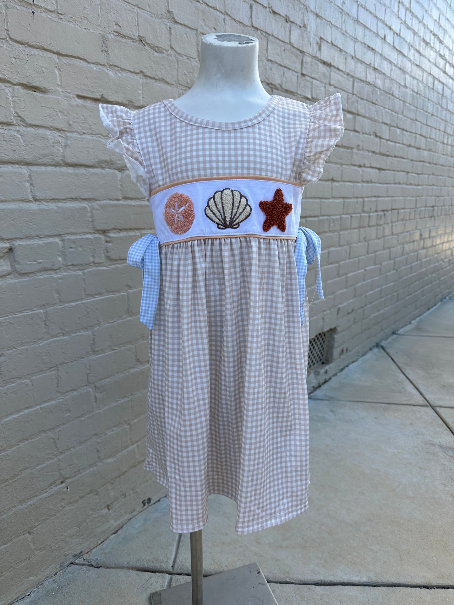 Tan gingham seashell dress