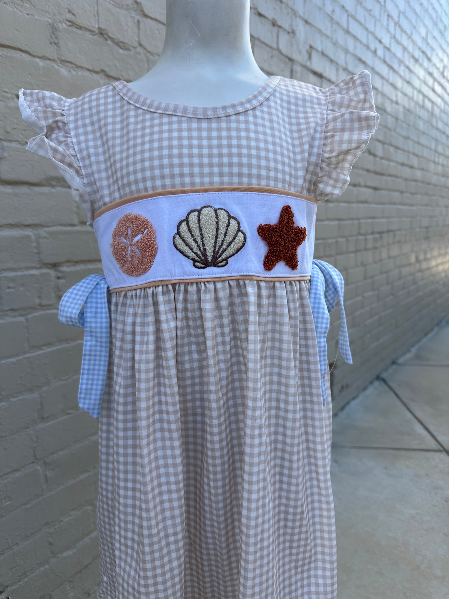 Tan gingham seashell dress