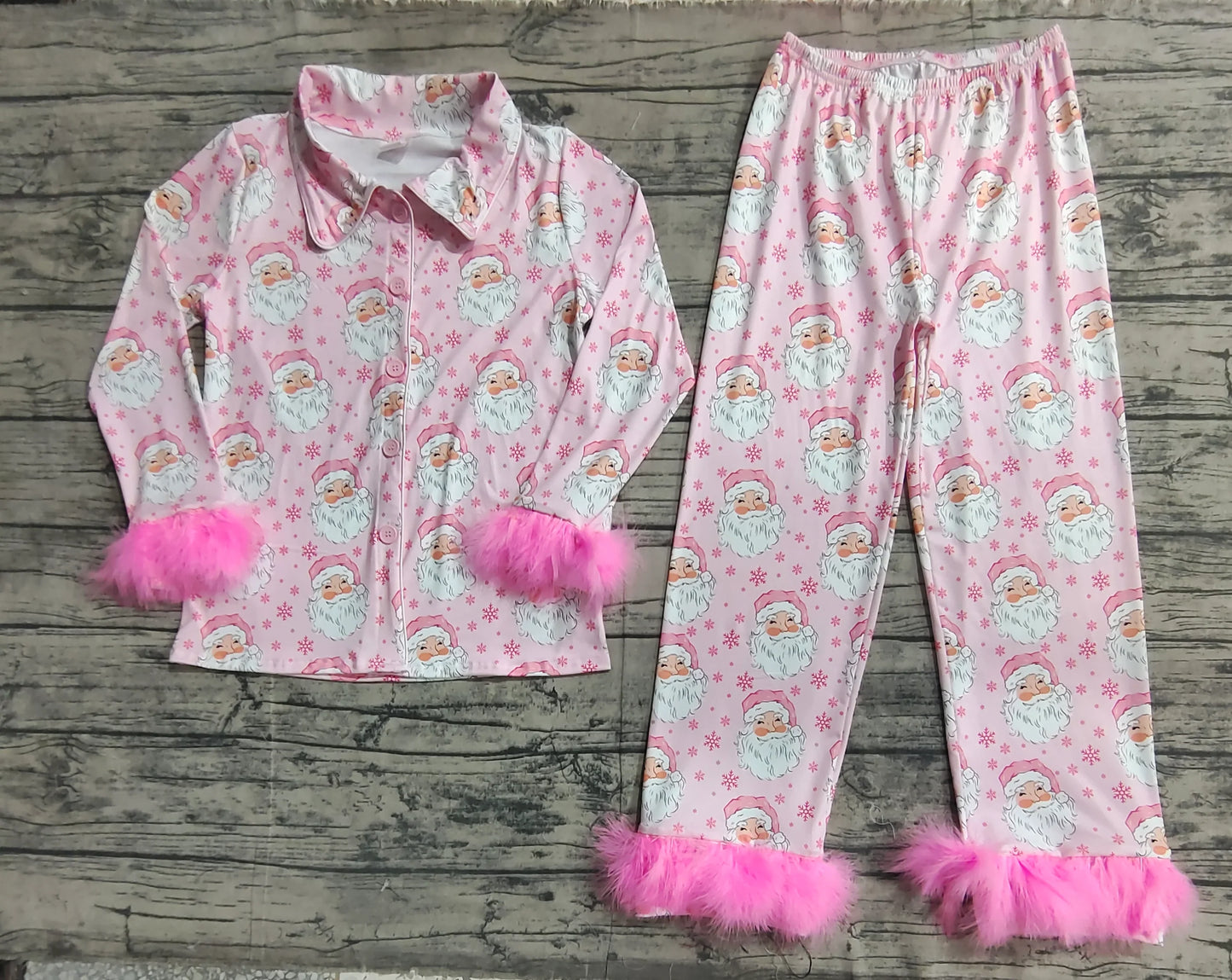 Adult pink Santa fur pajama set