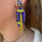 Purple/gold beaded tassel football earrings