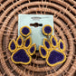 Purple/gold paw print beaded earrings