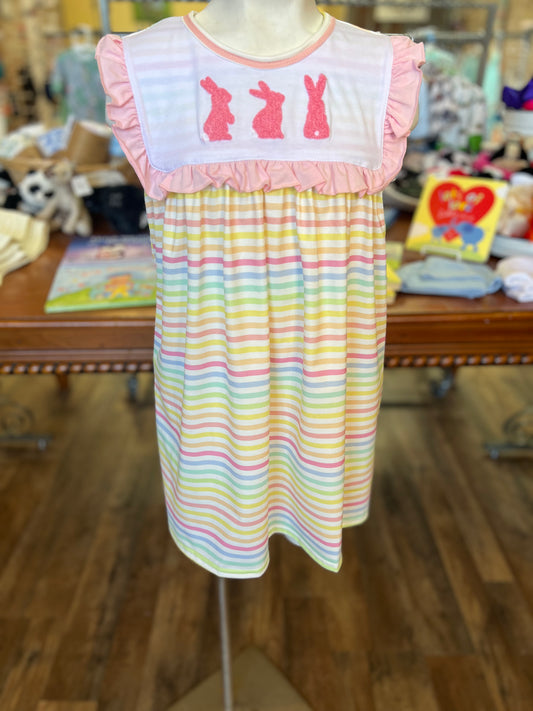 Rainbow stripe Easter French knot dress