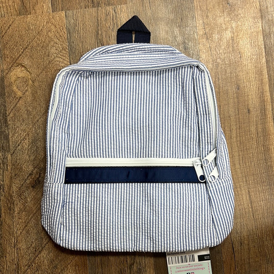 Small navy seersucker backpack