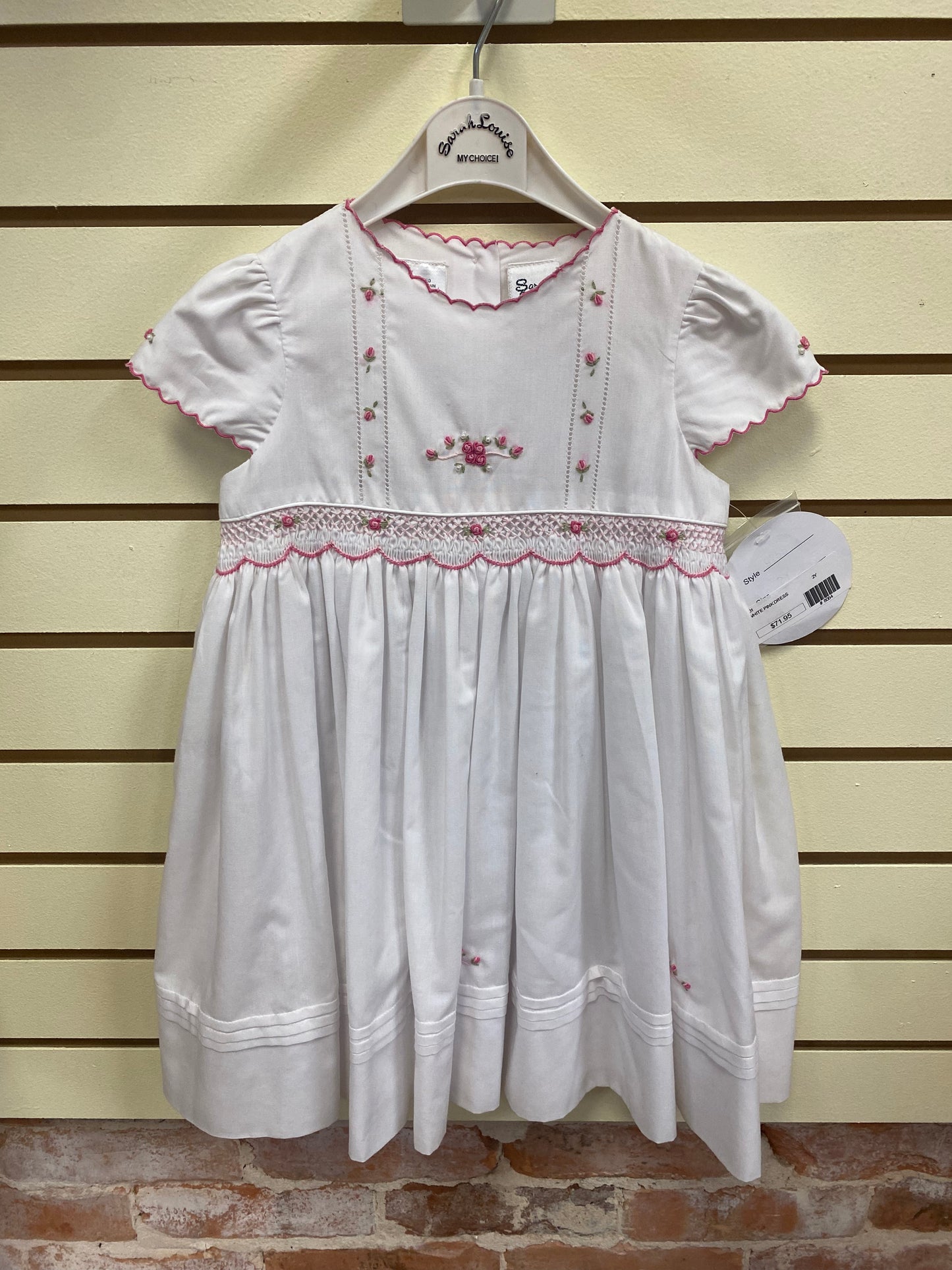 White and pink Pearl smocked dress